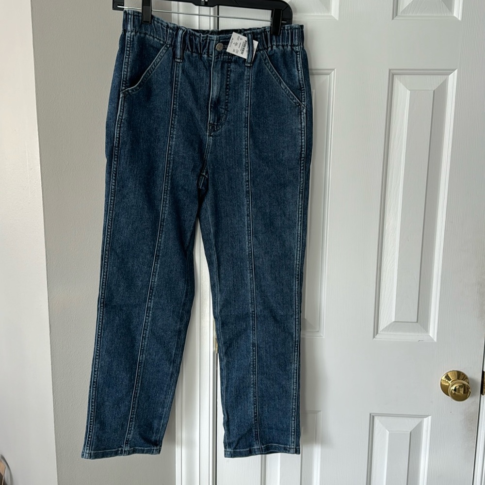 Women’s J Crew Elastic-waist seamed straight jean in signature stretch,new w/tag